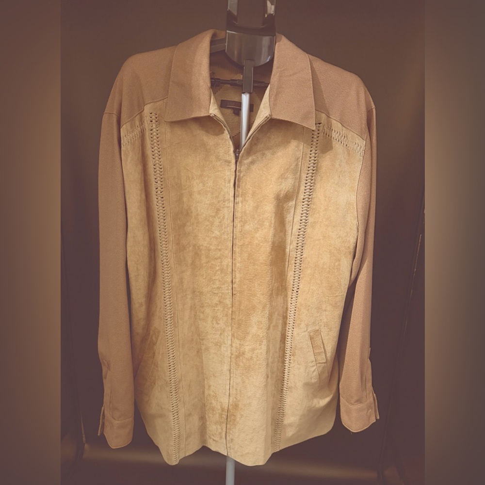 Lorenier Jacket Mens XLg Zip Camel Suede Leather Coat Blazer Special Edition NWT